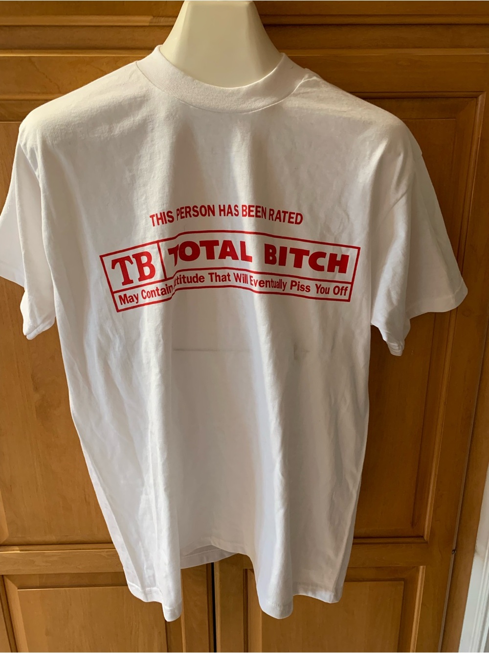 NWOT White Graphic Tee with Red Rated TB "TOTAL B*TCH" Attitude Print Large